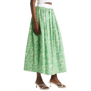 NACKIYÉ Almost Kelly Floral Print Cotton Maxi Skirt Emerald Buds Womens Size 40